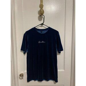 Shein Men's Size Medium Dark Blue Velour Adventure T-Shirt